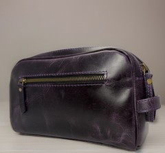 KomalC Purple Premium Buffalo Leather Unisex Toiletry Bag Travel Dopp Kit
