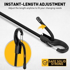 Bungee Cord Roll with 40-Piece 1/3 inch x 65ft + 40 DIY Hooks, Black