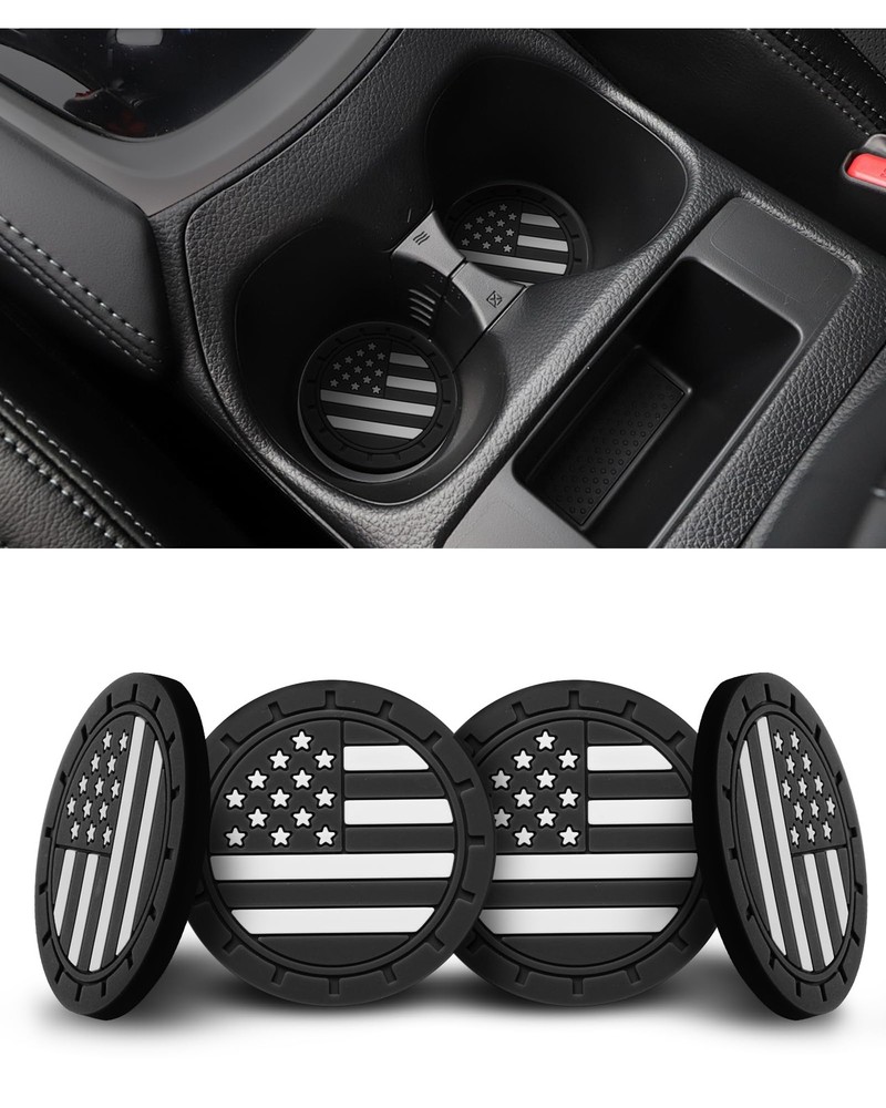 4 Pack Car Cup Coasters, Universal American Flag Flag, Black