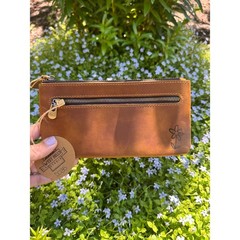 Genuine Leather Honey Brown Makeup Bag Artist Pouch Leather Wristlet Bag