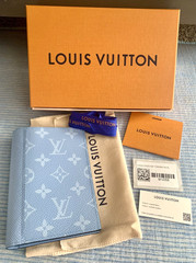 Authentic LOUIS VUITTON Taigarama Monogram Passport Cover LV SKY BLUE NEW SALE