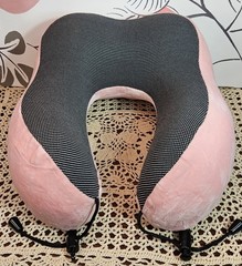 Memory Foam Travel Neck Head Pillow Removable Cover & Carrying Bag Pink (read)