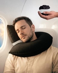 Inflatable Neck Pillow for Airplane Travel with J-Shaped Design and 360° – He…