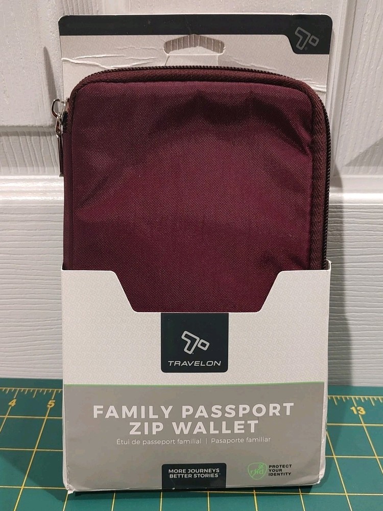 RFID Blocking Family Travel Wallet Passport Holder Organizer Maroon Zipper Case