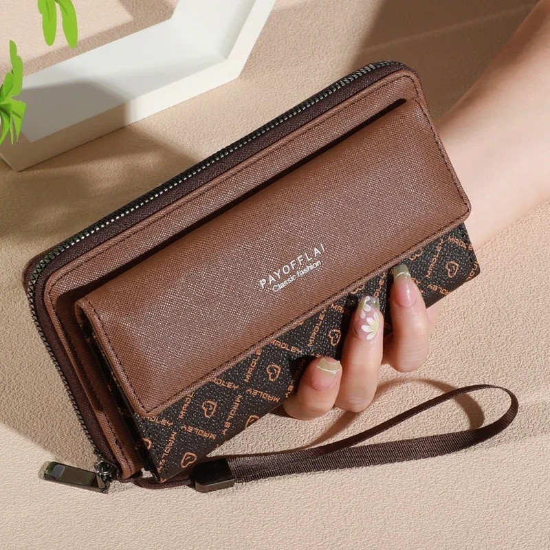 Women Faux Leather Wallet Double Layer Snap Closure Zip Card Holder Photo Block