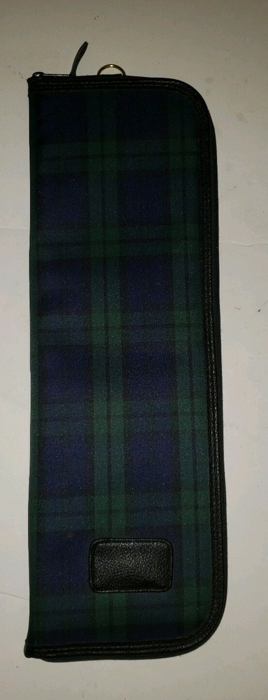 Blue Green Plaid classic Fabric Zip Travel Tie Case organizer