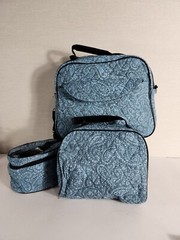 Blue Paisley Quilted Cotton Polyester Travel/Overnight Bags Set Of 3 Zipper NWOT