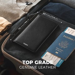VULKIT Passport Holder Wallet Genuine One Size, Top Grain Cowhide – Black